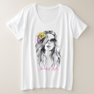 花柄の色合い プラスサイズTシャツ