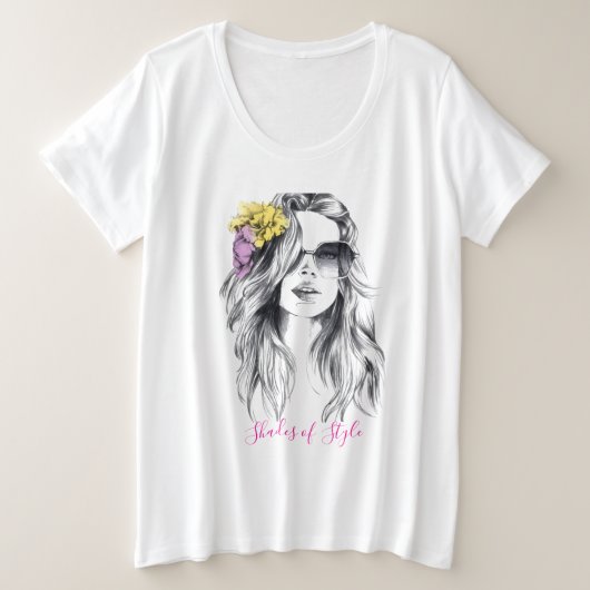 花柄の色合い プラスサイズTシャツ (デザイン正面)
