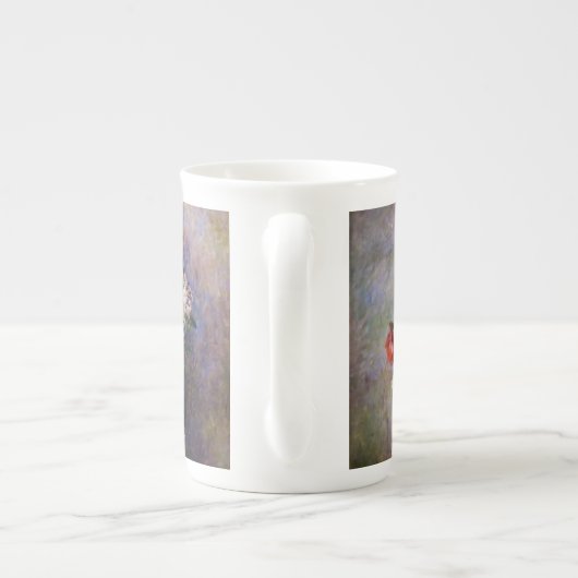 花柄の花が赤いピンクの白い葉 ボーンチャイナマグカップ (裏面)