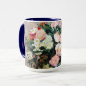 花柄の花が赤いピンクの白い葉 マグカップ (正面左)