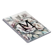 花柄の花の絵 モノグラム ピンク 青い 牡丹 ノートブック (右側)