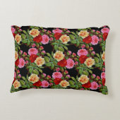 花柄の花バラ赤ピンクイエローグリーン アクセントクッション (裏面)
