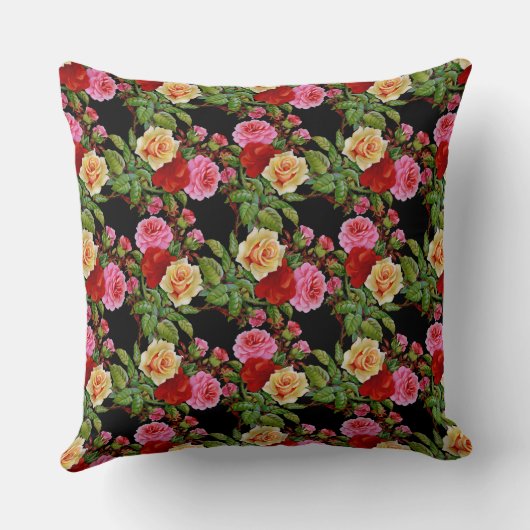 花柄の花バラ赤ピンクイエローグリーン クッション (裏面)