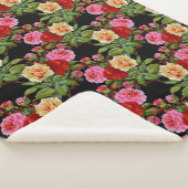 花柄の花バラ赤ピンクイエローグリーン シェルパブランケット (3/4)