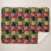 花柄の花バラ赤ピンクイエローグリーン シェルパブランケット (正面(横))