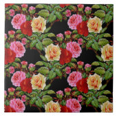 花柄の花バラ赤ピンクイエローグリーン タイル (正面)