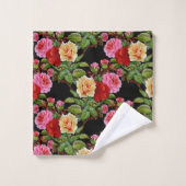 花柄の花バラ赤ピンクイエローグリーン バスタオルセット (ウォッシュタオル)