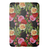 花柄の花バラ赤ピンクイエローグリーン バスマット (正面縦)