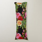 花柄の花バラ赤ピンクイエローグリーン ボディピロー (正面縦)
