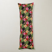 花柄の花バラ赤ピンクイエローグリーン ボディピロー (裏面 (縦))