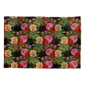 花柄の花バラ赤ピンクイエローグリーン 枕カバー (裏面-左)