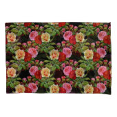 花柄の花バラ赤ピンクイエローグリーン 枕カバー (正面左)