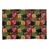 花柄の花バラ赤ピンクイエローグリーン 枕カバー (正面右)