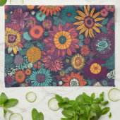 花柄の花束カラフル キッチンタオル (折り畳み)