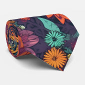 花柄の花束カラフル ネクタイ (ロール)