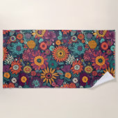 花柄の花束カラフル ビーチタオル (正面)
