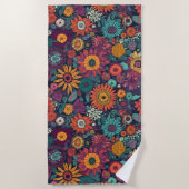 花柄の花束カラフル ビーチタオル (正面)