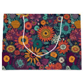 花柄の花束カラフル ラージペーパーバッグ (正面)