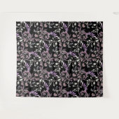 花柄の花紫色の黒背景 タペストリー (正面(横))