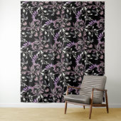 花柄の花紫色の黒背景 タペストリー (インサイチュ)