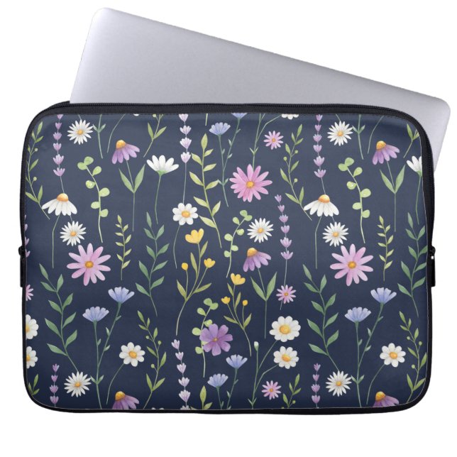花柄の表面パターン-ファッション春の花々 ラップトップスリーブ (正面)