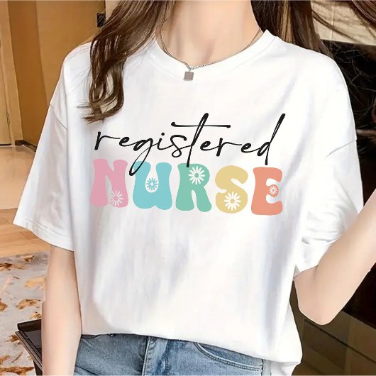 花柄の認定看護師用Tシャツ、看護師卒業記念ギフト Tシャツ