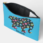 花柄の象(青パーソナライズされた) アクセサリーポーチ (見開き)