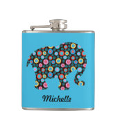 花柄の象(青パーソナライズされた) フラスク (正面)