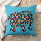 花柄の象(青) クッション (ブランケット)