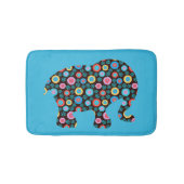 花柄の象（青） バスマット (正面)