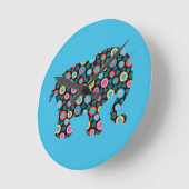 花柄の象（青） ラウンド壁時計 (傾斜)