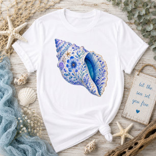 花柄の貝殻アート Tシャツ
