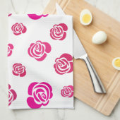 花柄の赤いピンクとマゼンタのバラ キッチンタオル (四つ折り)