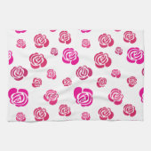 花柄の赤いピンクとマゼンタのバラ キッチンタオル (横)