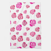 花柄の赤いピンクとマゼンタのバラ キッチンタオル (縦)