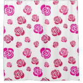 花柄の赤いピンクとマゼンタのバラ シャワーカーテン (正面)