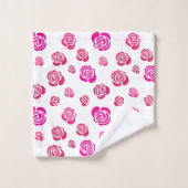 花柄の赤いピンクとマゼンタのバラ バスタオルセット (ウォッシュタオル)