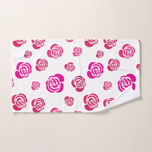 花柄の赤いピンクとマゼンタのバラ バスタオルセット (ハンドタオル)