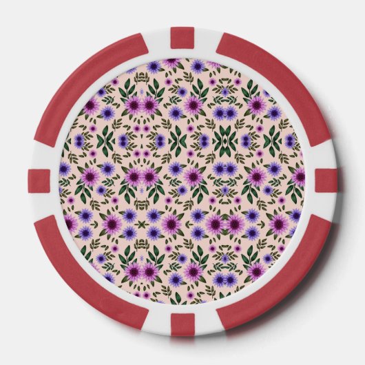 花柄の赤いポーカーチップ ポーカーチップ (正面)