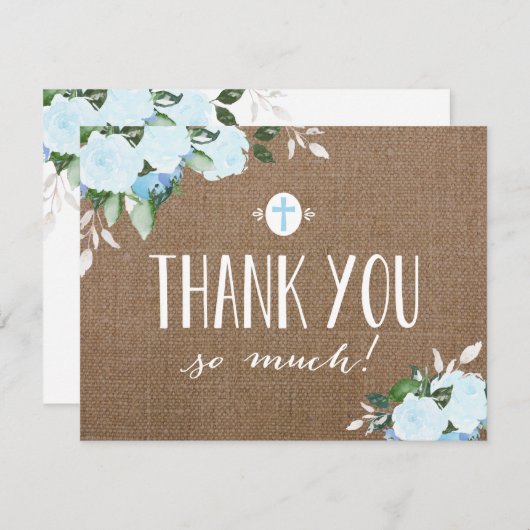 花柄の開花のバーラップの青い宗教サンキューカード サンキューカード (正面/裏面)