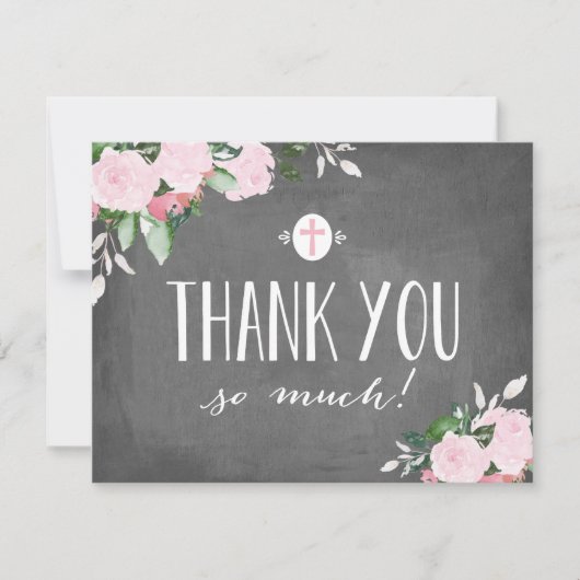 花柄の開花の黒板の宗教サンキューカード サンキューカード (正面)