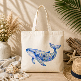 花柄の陶器 青いクジラ トートバッグ