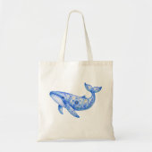 花柄の陶器 青いクジラ トートバッグ (正面)