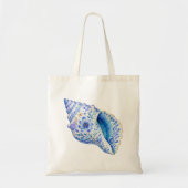 花柄の陶芸アートと貝殻 トートバッグ (正面)
