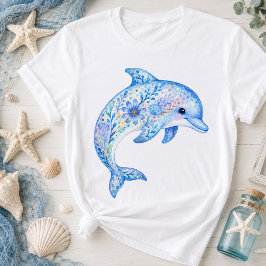 花柄の陶芸アートイルカ Tシャツ