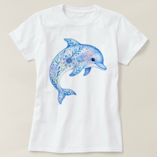 花柄の陶芸アートイルカ Tシャツ (デザイン正面)