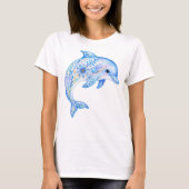 花柄の陶芸アートイルカ Tシャツ (正面)