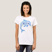 花柄の陶芸アートイルカ Tシャツ (正面フル)