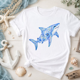 花柄の陶芸アートサメ Tシャツ