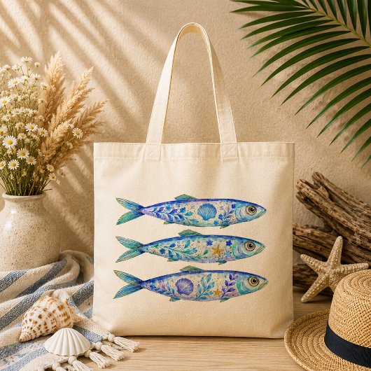 花柄の陶芸アートフィッシュ トートバッグ